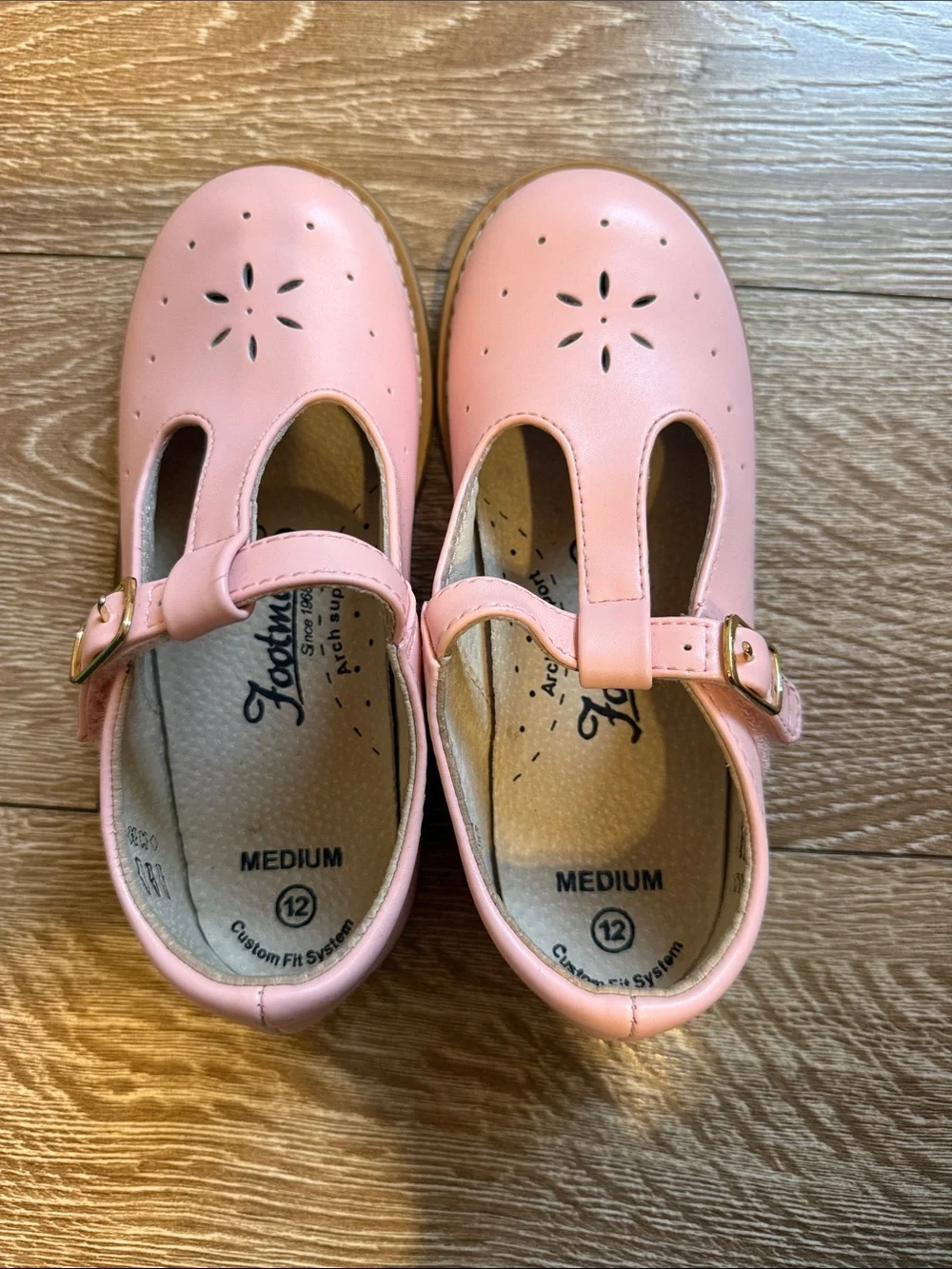 Footmates Girls Pink T-Strap Dress Shoes with Floral Cutouts